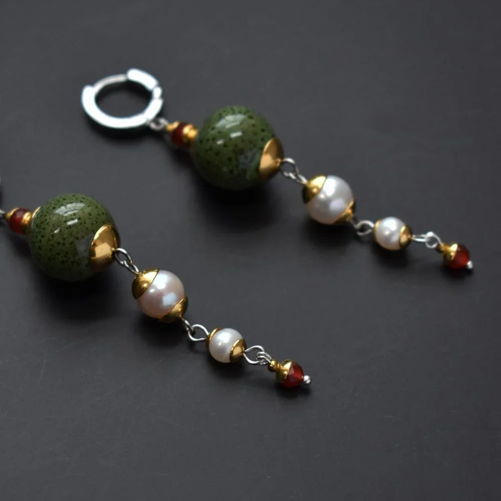 Long massive earrings dangle, chunky bead boho earrings